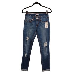 BONGO Ankle Biter Distressed Medium Blue Cuff Hem Denim Junior's Jeans 5 NWT